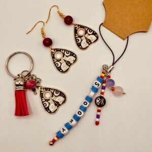 HALLOWEEN Accessory Set SKULL Earrings, Keychain, Phone Charm SPOOKY